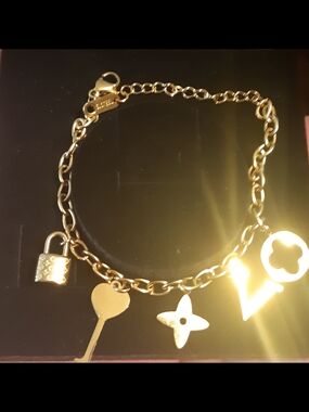 S.Steel  Charm Bracelet with Lock and Heart Charms